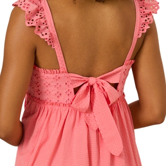 ALTAR'D STATE Dress Tiered Ruffled Ruched Pinafore Back Tie Bow Peach Coral NWOT - Picture 9 of 16